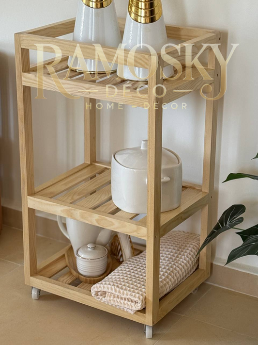 Chariot à étagère en bois rouge