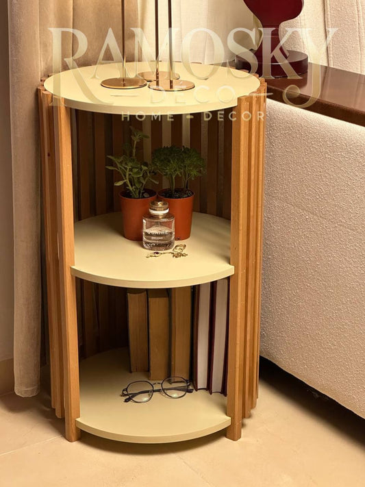 Table cylindrique à étagère